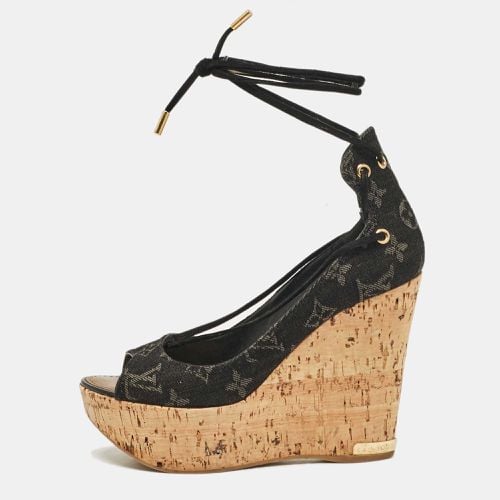 Monogram Denim Wedge Platform Ankle Wrap Pumps Size 36.5 - Louis Vuitton - Modalova