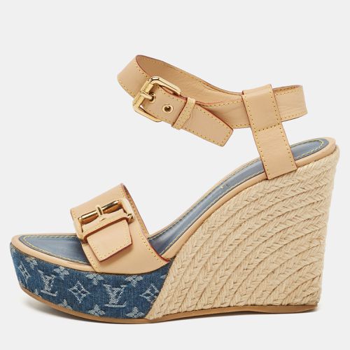 Denim and Leather Wedge Sandals Size 38 - Louis Vuitton - Modalova