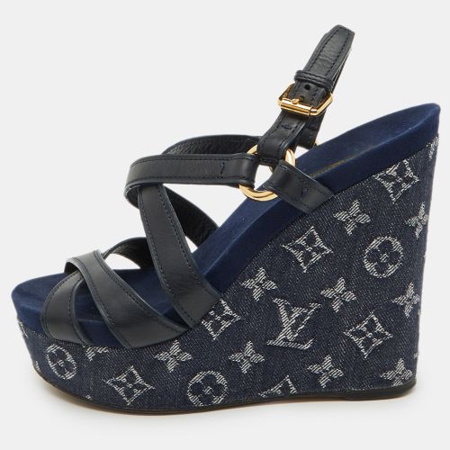 Leather and Monogram Denim Ocean Wedge Sandals Size 38 - Louis Vuitton - Modalova