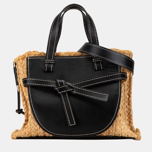 Black Small Raffia and Leather Gate Top Handle Bag - Loewe - Modalova