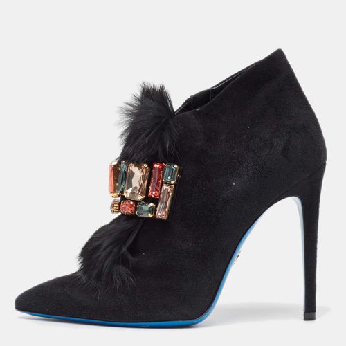 Suede and Fur Crystal Embellished Ankle Booties Size 38 - Loriblu - Modalova