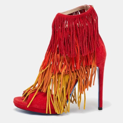 Tri Color Suede Fringe Detailed Ankle Strap Sandals Size 36.5 - Loriblu - Modalova