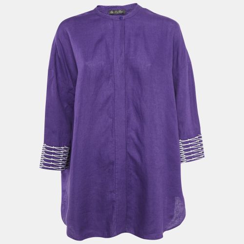 Embroidered Linen Button Front Blouse L - Loro Piana - Modalova