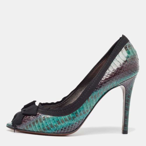 Black Python Bow Peep Toe Pumps Size 39.5 - Lanvin - Modalova