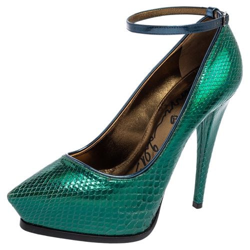 Blue Snakeskin Leather Pointed-Toe Ankle-Strap Pumps Size 38 - Lanvin - Modalova