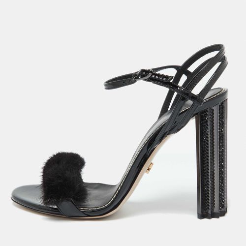 Fox Fur and Patent Leather Ankle Strap Sandals Size 39 - Le Silla - Modalova