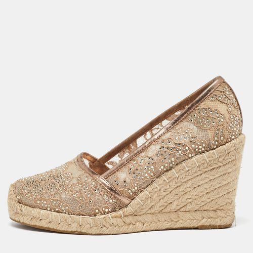 Metallic Beige/ Lace and Leather Espadrille Wedge Pumps Size 37 - Le Silla - Modalova