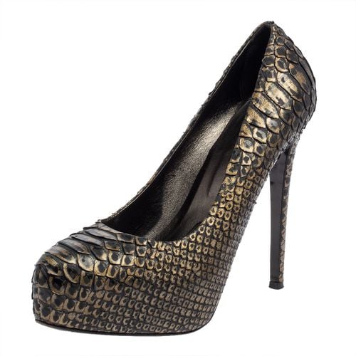 Dark /Gold Python Leather Platform Pumps Size 39 - Le Silla - Modalova