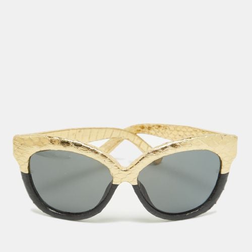 Black Snakeskin Embossed Leather Cat Eye Sunglasses - Linda Farrow - Modalova