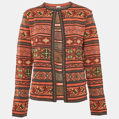 Orange/ Patterned Knit Wool Blend Cardigan L - M Missoni - Modalova