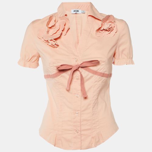 Peach Cotton Flower Detail Button Front Shirt M - Moschino Jeans - Modalova