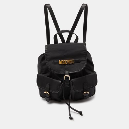 Nylon and Leather Logo Flap Backpack - Moschino - Modalova