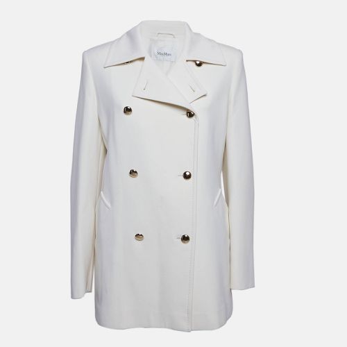 Off Virgin Wool Double Breasted Rebus Coat L - Max Mara - Modalova