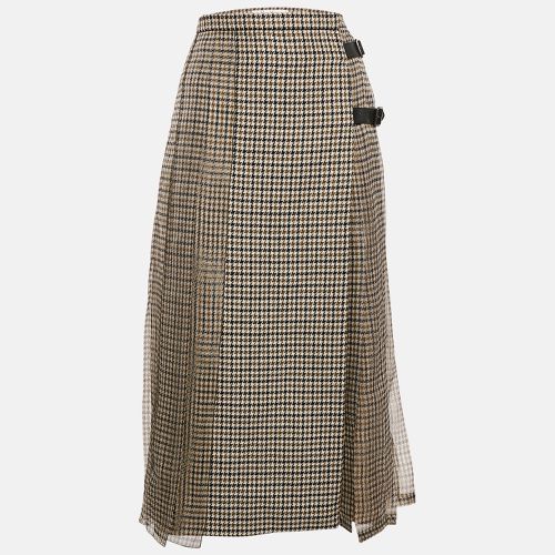 Houndstooth Wool and Silk Leather Trim Midi Skirt M - Max Mara Sfilata - Modalova