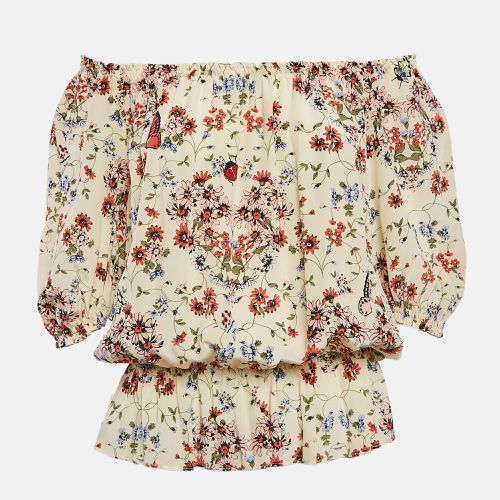 Maje Cream Printed Silk Top M - Maje - Modalova