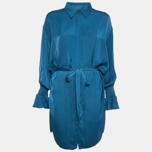 Silk Shirring Detail Belted Shirt Dress XL - Maje - Modalova