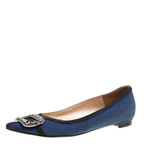 Navy Satin Gotrian Crystal Embellished Pointed Toe Flats Size 36.5 - Manolo Blahnik - Modalova