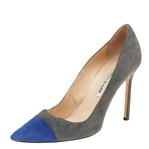 Blue Suede Pointed Toe Pumps Size 40 - Manolo Blahnik - Modalova