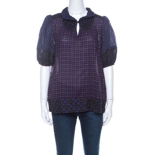 Wool & Silk Blend Mixed Print Puff Sleeve Polo Shirt L - Marc by Marc Jacobs - Modalova