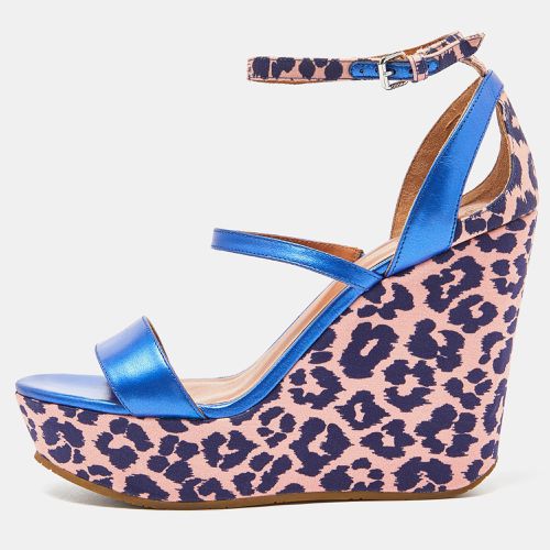 Pink Leather and Animal Print Fabric Wedge Ankle Strap Sandals Size 38 - Marc by Marc Jacobs - Modalova