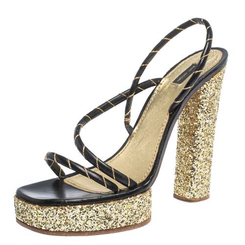 Gold Leather And Glitter Fabric Slingback Platform Sandals Size 40 - Marc Jacobs - Modalova