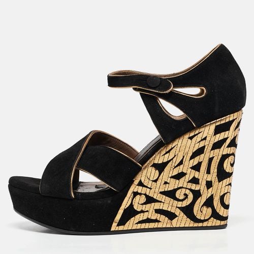 Gold Suede Wedge Ankle Strap Sandals Size 39 - Marni - Modalova