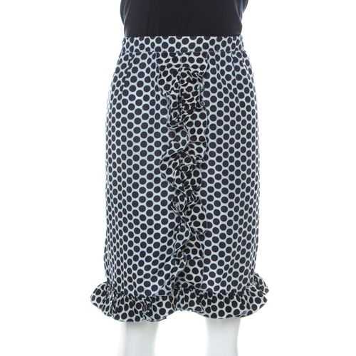 And White Polka Dot Printed Coated Silk Ruffle Detail Skirt S - Marni - Modalova