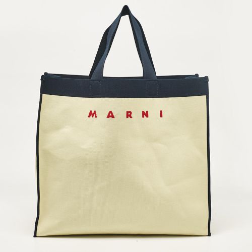 Navy Blue Canvas Logo Shopping Tote - Marni - Modalova