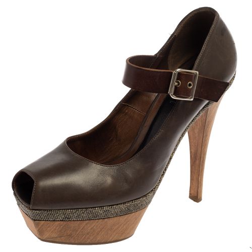 Leather Mary Jane Peep Toe Platform Pumps Size 39 - Marni - Modalova