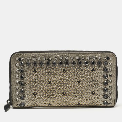 Grey Leather Crystals Embellished Zip Continental Wallet - MCM - Modalova