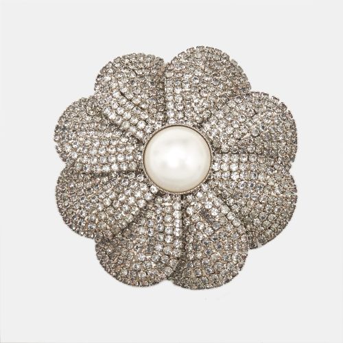 Floral Faux Pearl Crystal Tone Brooch - Miu Miu - Modalova
