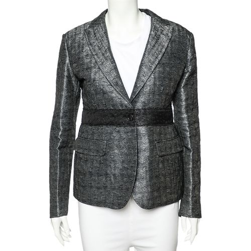 Charcoal Patterned Lurex Silk Button Front Blazer M - Miu Miu - Modalova