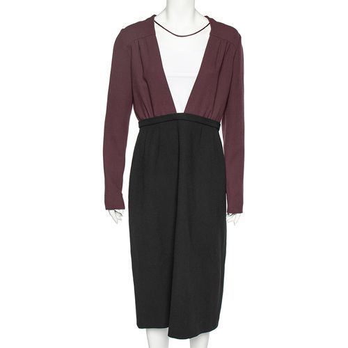 Burgundy Textured Wool Plunge Neck Midi Dress L - Miu Miu - Modalova