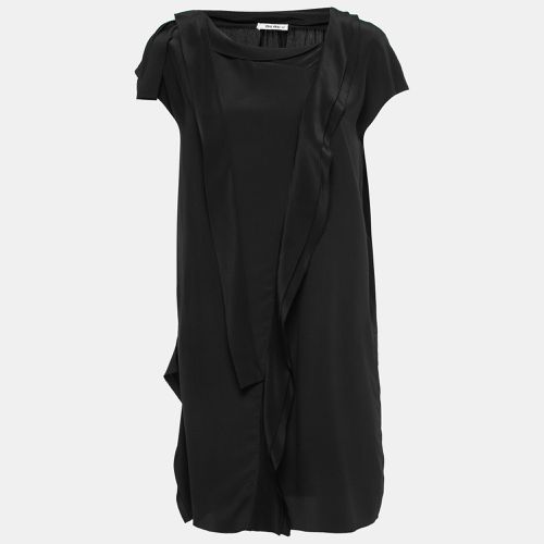 Crepe Tie Neck Ruffled Short Dress XS - Miu Miu - Modalova