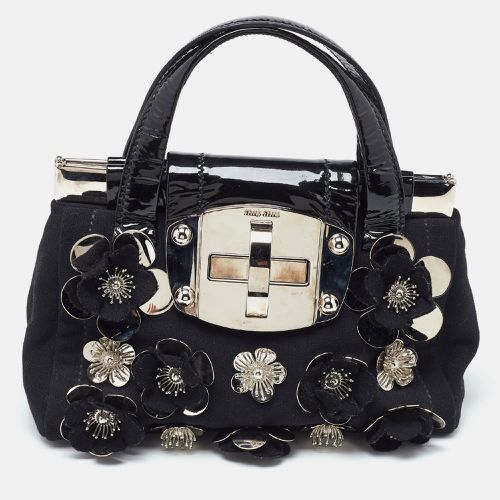 Canvas and Patent Leather Flower Embellished Satchel - Miu Miu - Modalova