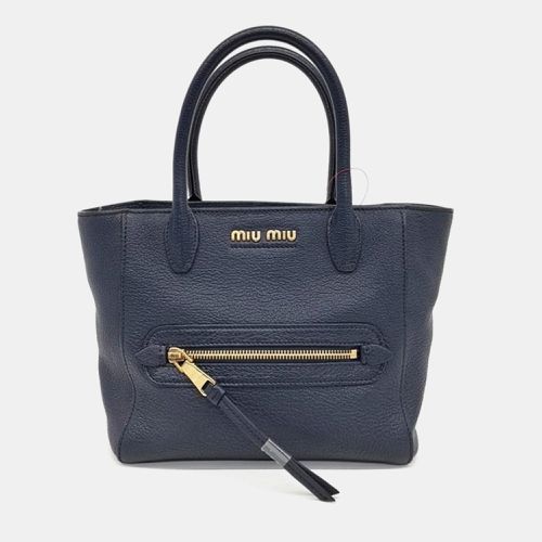 Leather Madras Front Zip Satchel Bag - Miu Miu - Modalova