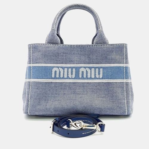 Denim Logo Tote and Shoulder Bag - Miu Miu - Modalova