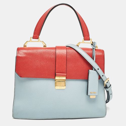 Light Blue Madras Leather Pushlock Top Handle Bag - Miu Miu - Modalova