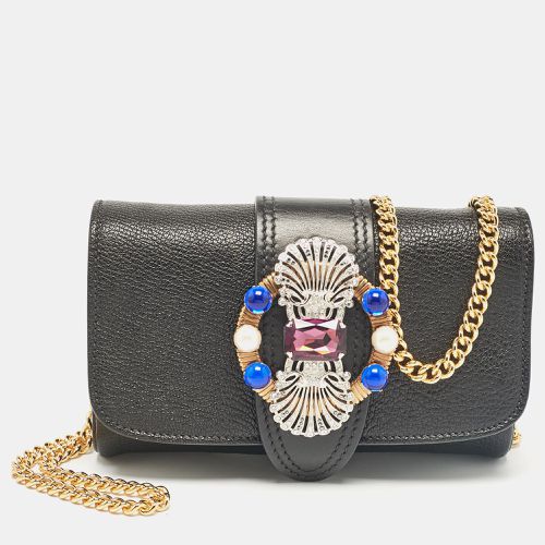 Leather Jewel Embellished Buckle Chain Clutch - Miu Miu - Modalova