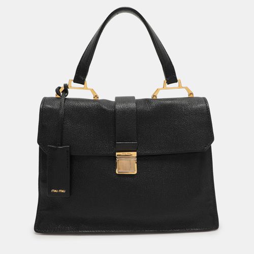 Leather Push Lock Top Handle Bag - Miu Miu - Modalova