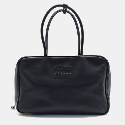 Leather Embossed Logo Bowling Bag - Miu Miu - Modalova