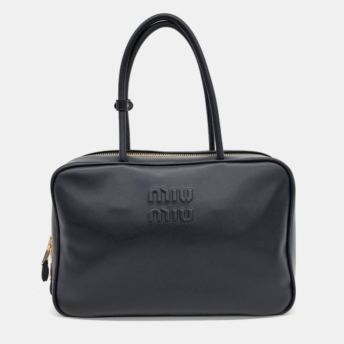 Leather Embossed Logo Bowling Bag - Miu Miu - Modalova