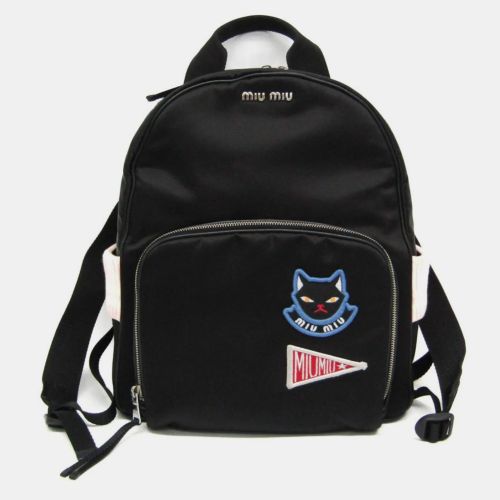 Nylon/Knit Cat Applique Backpack - Miu Miu - Modalova