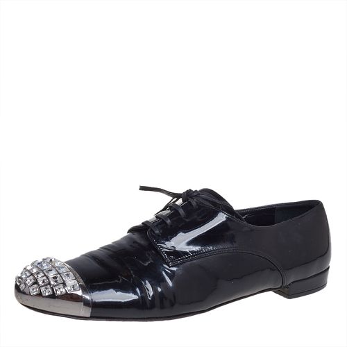 Patent Leather Crystal Embellished Cap Toe Oxfords Size 40 - Miu Miu - Modalova