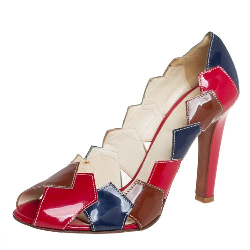 Patent Leather Patchwork Peep Toe Pumps Size 36.5 - Miu Miu - Modalova