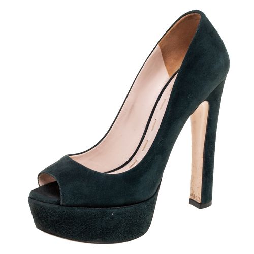 Dark Suede Peep Toe Platform Pumps Size 36 - Miu Miu - Modalova