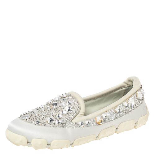 Satin And Fabric Crystal Embellished Slip On Sneakers Size 38.5 - Miu Miu - Modalova