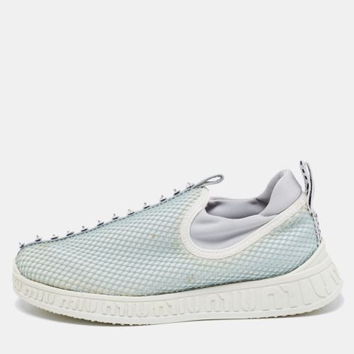 Sea Green/ Mesh and Neoprene Crystal Embellished Slip-On Sneakers Size 37 - Miu Miu - Modalova