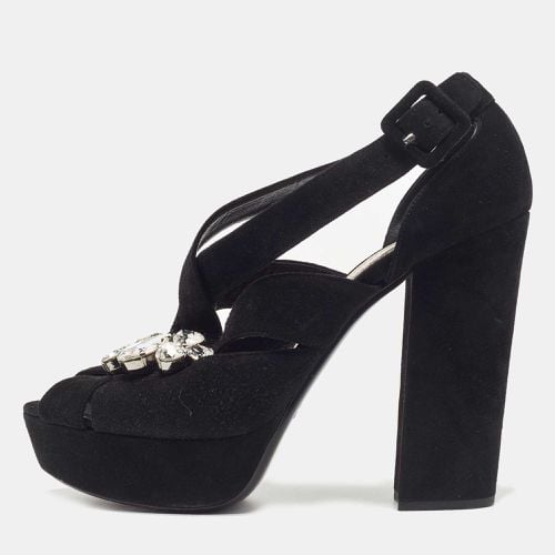 Suede Crystal Embellished Platform Sandals Size 40 - Miu Miu - Modalova