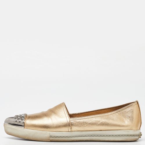 Foil Leather Crystal Embellished Slip On Sneakers Size 41 - Miu Miu - Modalova